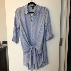 Blue striped shirt dress with tie detail - S